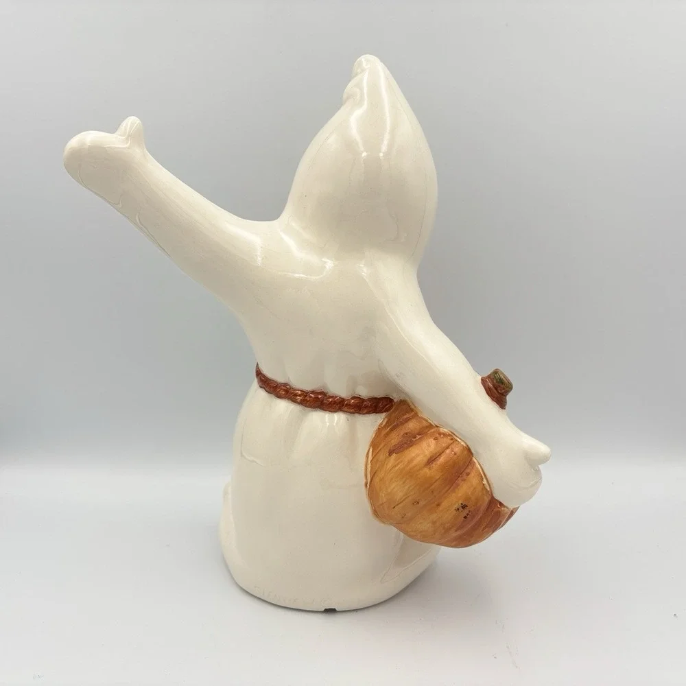 Vintage Ceramic White Ghost W/ Pumpkin / Jack O Lantern & Mouse 11.5